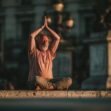 Літні люди насолоджуються йогою на природі